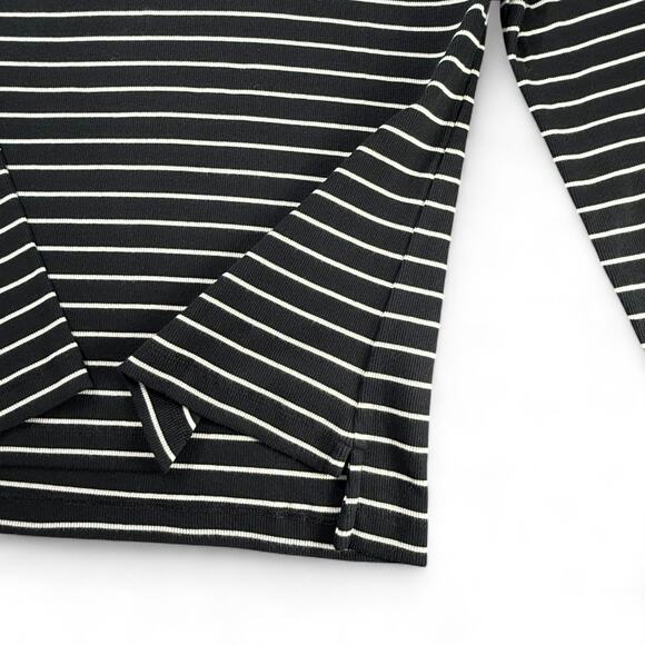 Lauren Ralph Lauren Ribbed Striped Top Women L Baddie Leather Zip Trim Black Y2K - Picture 5 of 9
